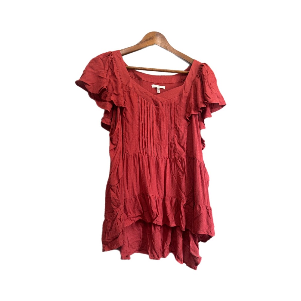 Maurices Top Womens 1X Red Excellent Flutter Sleeve Pintuck Tiered Boho Blouse